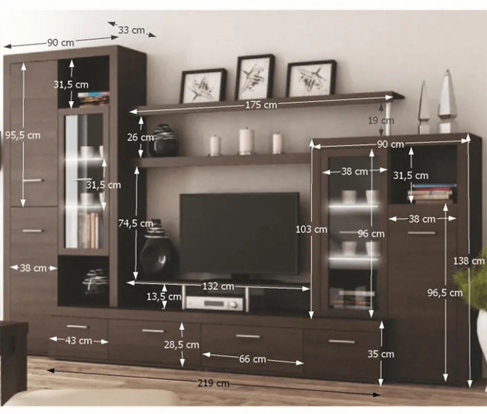 Zondo Mobilier living Adah New (wenge luisiana) (cu iluminat). 772058