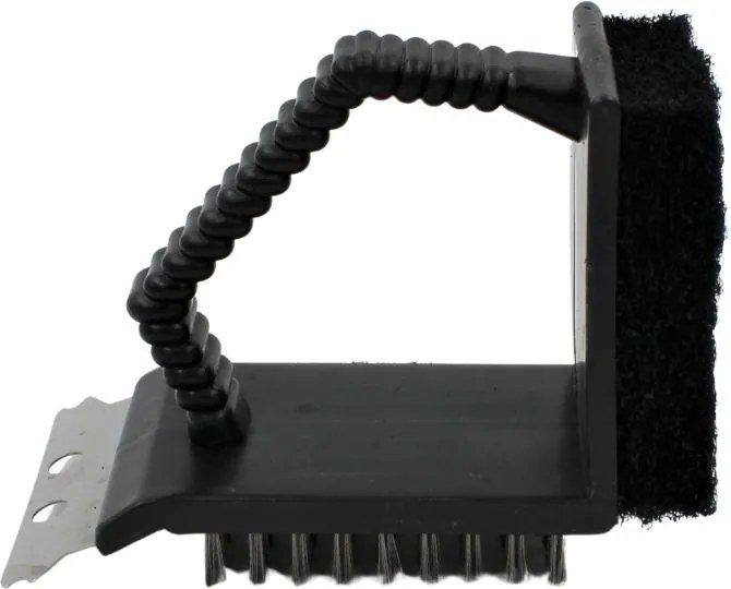 Perie 3 în 1 pentru curățare grătar – cu peri metalici, racletă și burete abraziv