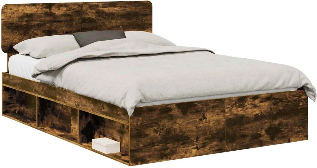 vidaXL Cadru de pat Stejar fumuriu 150 x 200 cm Lemn de pin masiv