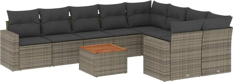 vidaXL Set mobilier de grădină cu perne, 10 piese, gri, poliratan
