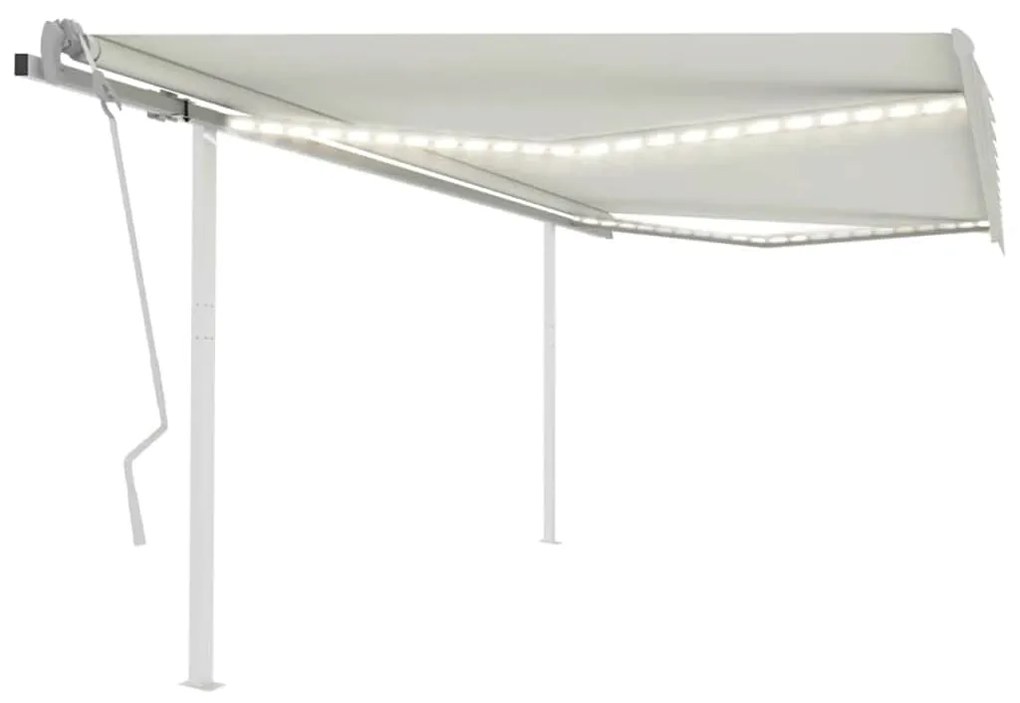 vidaXL Copertină retractabilă manual, cu LED, crem, 4x3 m