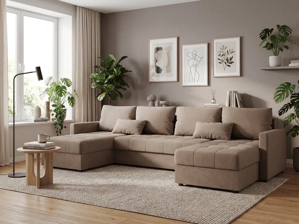 OFERTA Set canapea extensibila in forma de U VENORIA 285x146 cm, bej + 2 perne GRATUIT Calitatea II