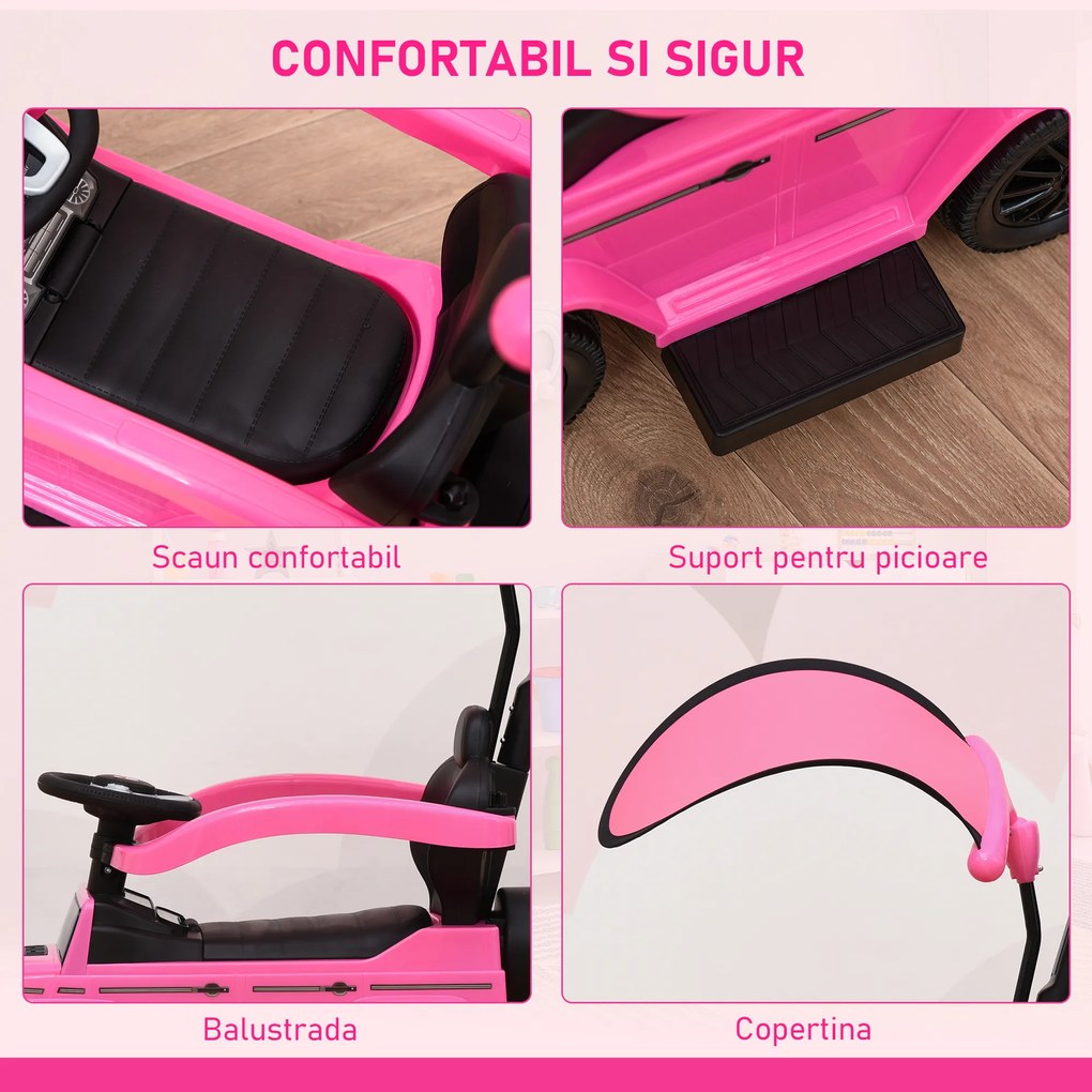 HOMCOM Mașină Jucărie pentru Copii cu Acoperiș Mercedes-Benz G350 Roz | Aosom Romania