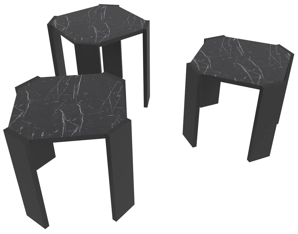 Set 3 măsuțe cafea Lorizolla (marmură negru + Negru). 1106452