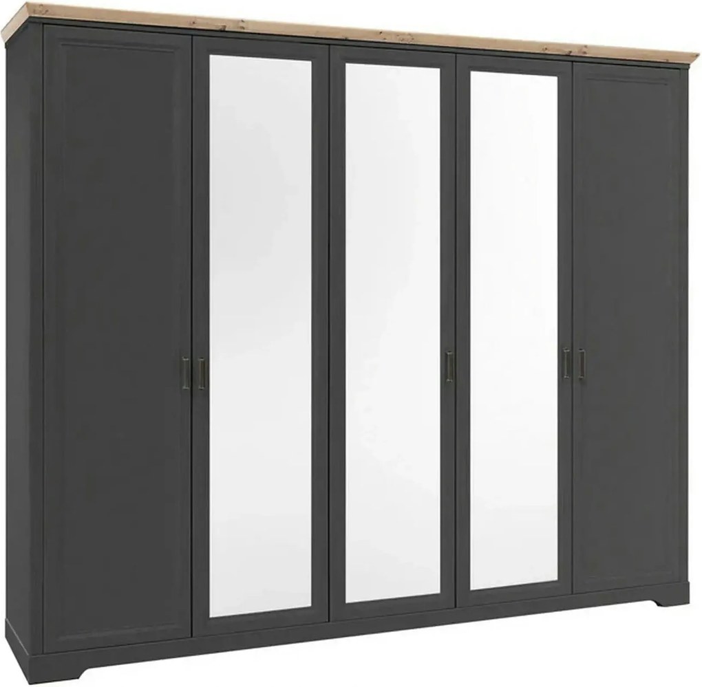 Dulap JASMIN, gri grafit/stejar artisan, PAL, cu 5 usi, 264x64x220 cm