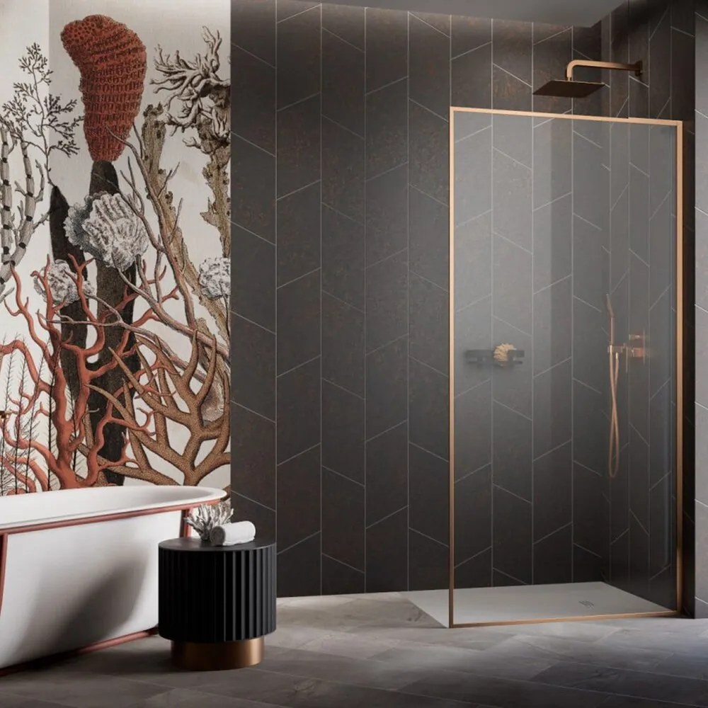 Paravan de dus tip Walk-in Radaway Modo F SL II cupru periat-transparent 110 cm sticla securizata 8 mm dreapta