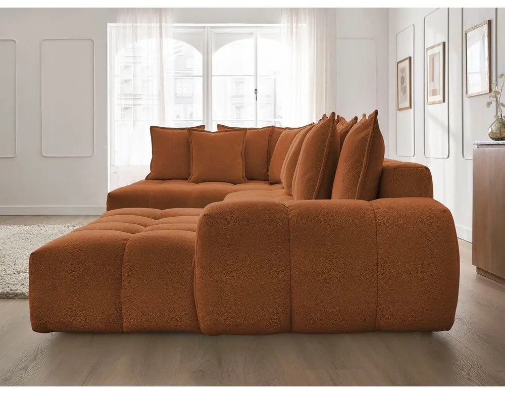 Colțar teracotă extensibil/cu spațiu de depozitare cu tapițerie din chenille (cu colț pe partea stângă/în formă de "U") Everest – Bobochic Paris