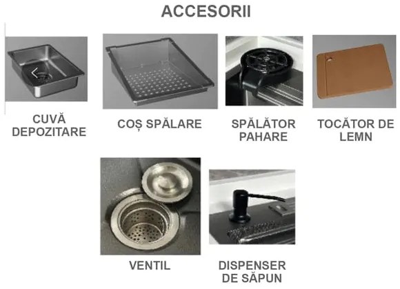 Set chiuveta bucatarie multifunctionala cu baterie si dus extractibil , accesorii incluse