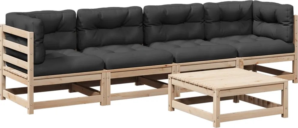 vidaXL Set canapele de grădină cu perne, 5 piese, lemn masiv de pin
