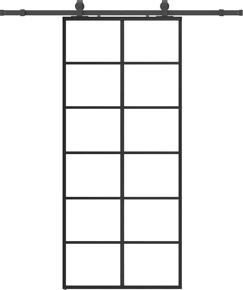 vidaXL Ușă glisantă cu set de feronerie neagră 90x205 cm Sticlă ESG