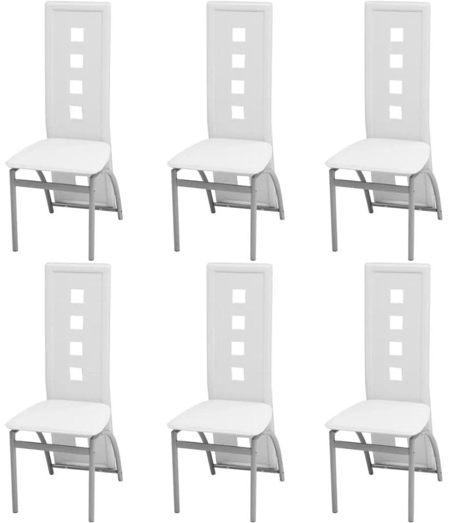 vidaXL Scaune de bucătărie, 6 buc., alb, piele ecologică