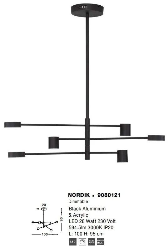 Lustra moderna dimabila cu 6 spoturi LED NORDIK