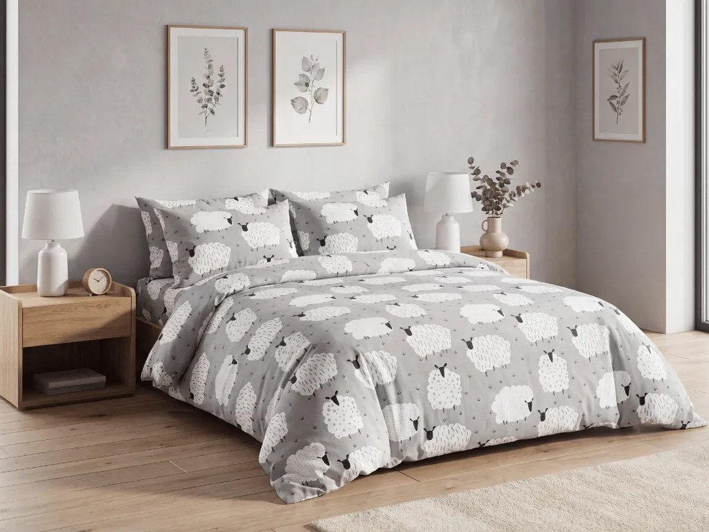 Lenjerie de pat din policoton WHITE SHEEPS gri Dimensiune lenjerie de pat: 2 buc 70 x 90 cm | 200 x 220 cm