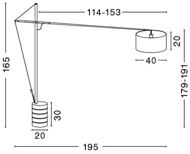 Lampadar, lampa de podea moderna cu inaltime reglabila Traccia alb