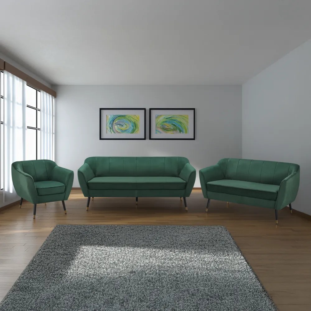 Fotoliu de design, ţesătură Velvet verde/negru/aurie, VIODA