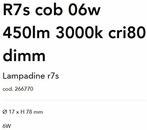 Bec LED dimabil, R7s COB 06W 450lm 3000K cri80 dimm