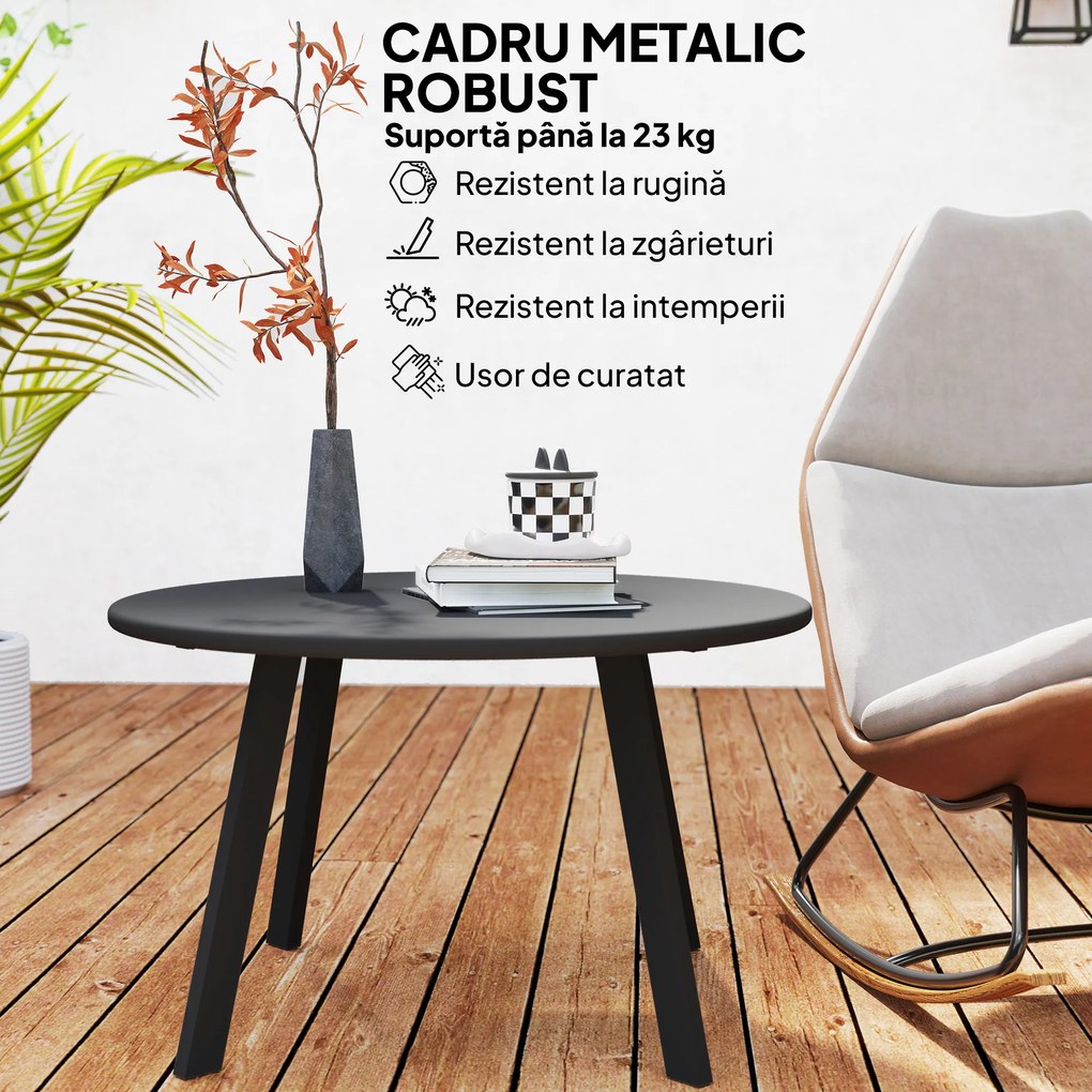 Outsunny Măsuță de Grădină Rotundă în Stil Industrial cu Picioare Antiderapante, Ø70x42 cm, Negru | Aosom Romania