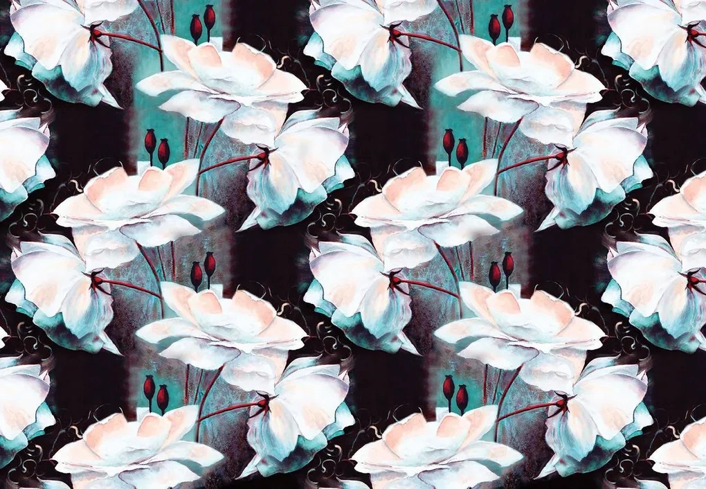 Fototapet - Ornament floral - turcuaz (152,5x104 cm), în 8 de alte dimensiuni noi