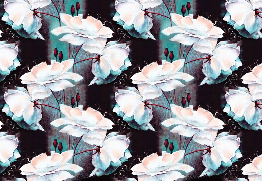 Fototapet - Ornament floral - turcuaz (254x184 cm)