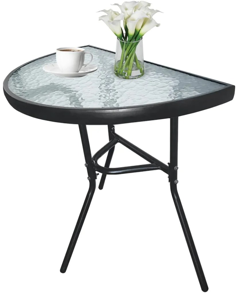 Masa de gradina semirotunda cu blat de sticla ISLAND 70x40 cm, negru