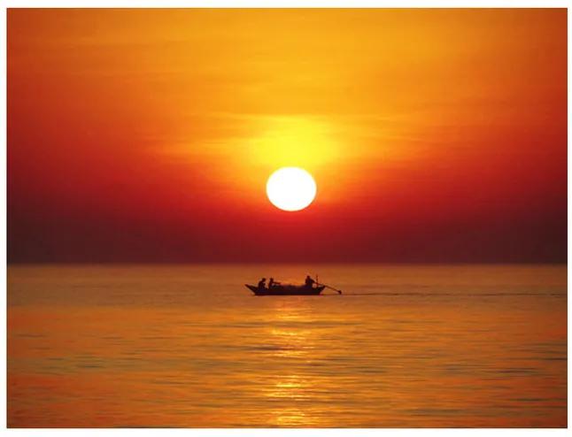 Fototapet - Sunset with fishing boat