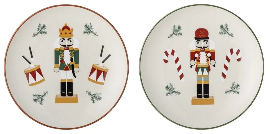 Farfurii crem 2 buc. pentru desert din gresie ø 16 cm cu model de Crăciun Jolly – Bloomingville