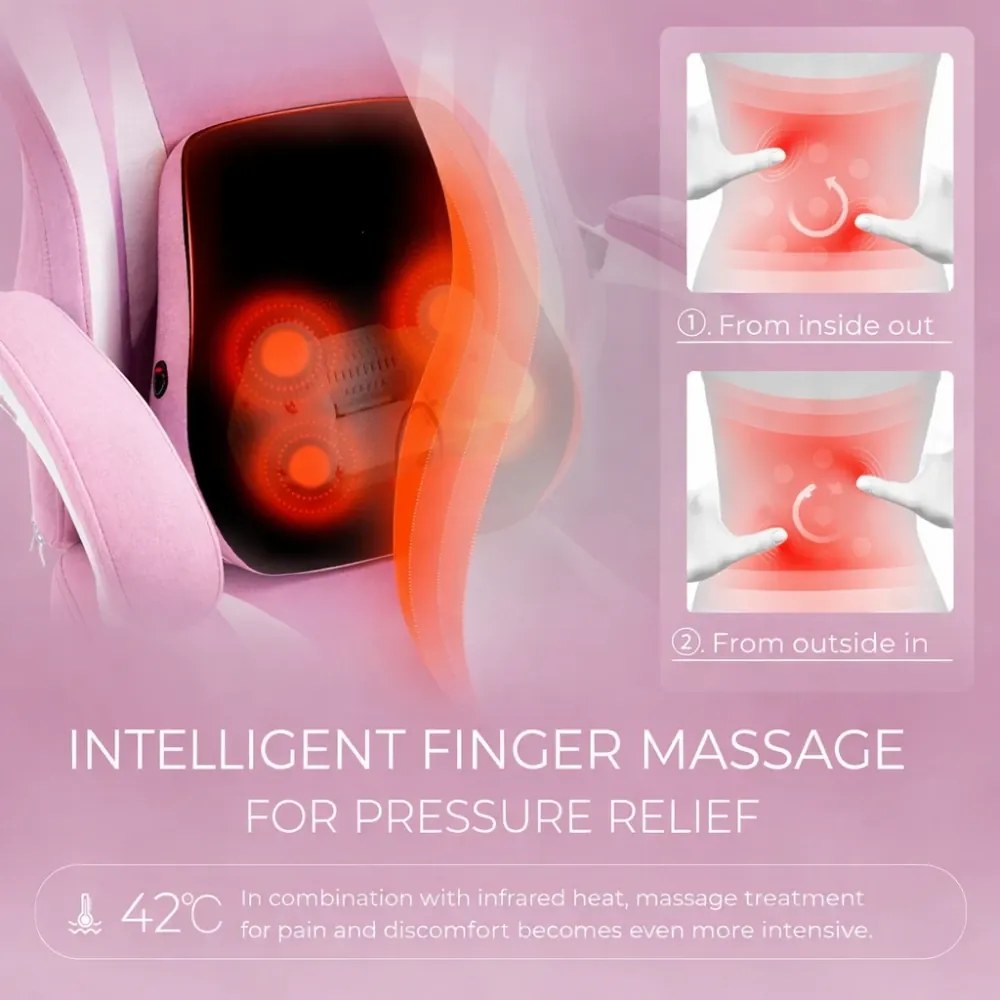 ErgoRelax Pro JD– Scaun Gaming Ergonomic, Masaj Lombar si Incalzire, Spătar Rabatabil 155°, Suport picioare, Material textil, Roz/Alb