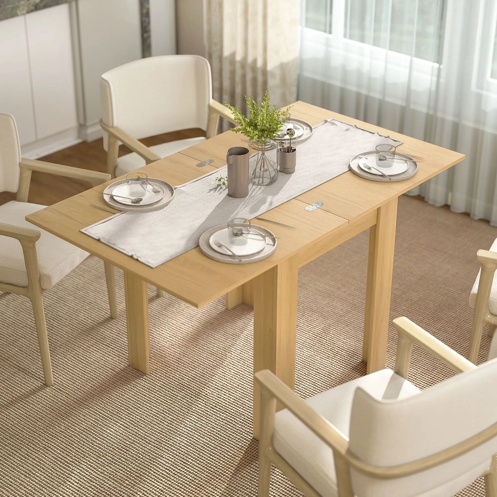 HOMCOM Masă de Sufragerie Extensibilă pentru 4-6 Persoane Design Rabatabil, 70-140cm Masă Extensibilă Rectangulară Salvaspațiu cu Picioare Antiderapante, pentru Sala de Mese Living, Culoare Efect de Lemn | Aosom Romania