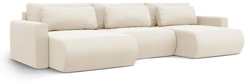 Colțar bej extensibil, cu spațiu de depozitare cu tapițerie din catifea (în formă de "U") Belfast – Cosmopolitan Design