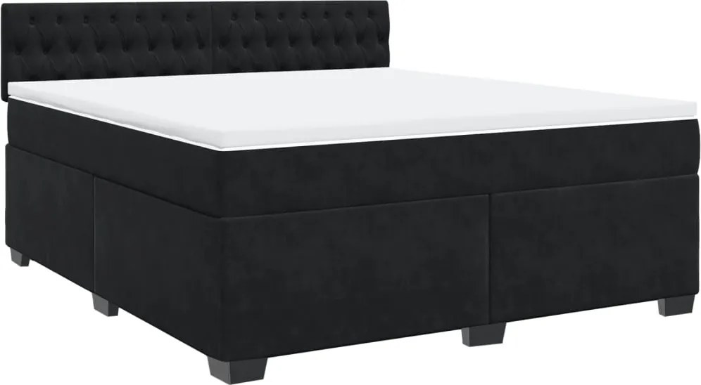 vidaXL Pat box spring cu saltea, negru, 180x200 cm, catifea