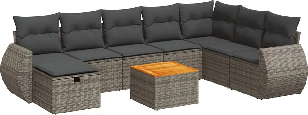 vidaXL Set canapele de grădină, 9 piese, cu perne, gri, poliratan