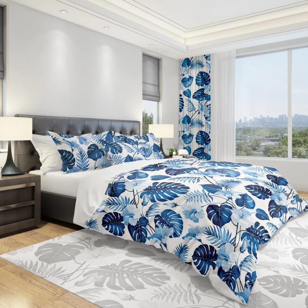 Lenjerie de pat simplă cu flori albastre 3 părți: 1buc 160 cmx200 + 2buc 70 cmx80