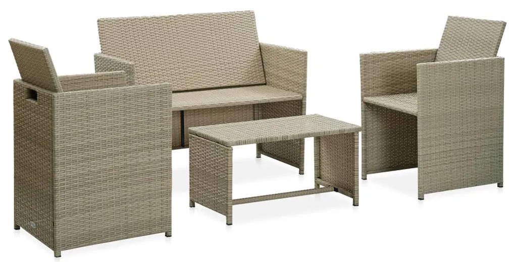 46391 vidaXL Set mobilier de grădină cu perne, 4 piese, bej, poliratan