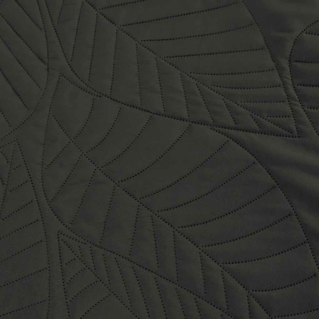 Cuvertura de pat gri inchis cu model LEAVES Dimensiune: 170 x 210 cm