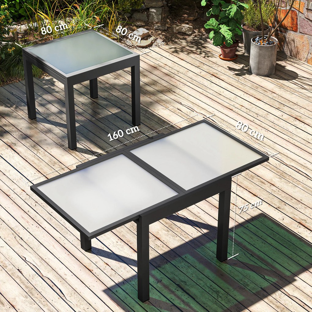 Outsunny Masă de Grădină Extensibilă cu Blat din Sticlă 80-160x80x75 cm Negru | Aosom Romania