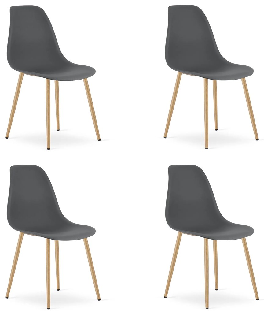 Set 4 Scaune Bucatarie/Dining Velo Plus Gri Inchis  Picioare Metalice Finisaj Lemn