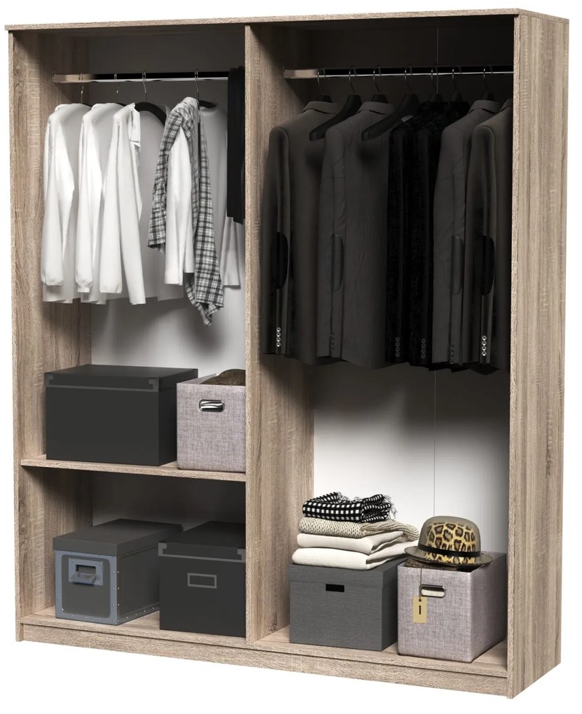 Dormitor Luiza 4U5P, culoare sonoma / alb, cu pat standard 140 x 200 cm, dulap cu 4 usi, comoda si 2 noptiere