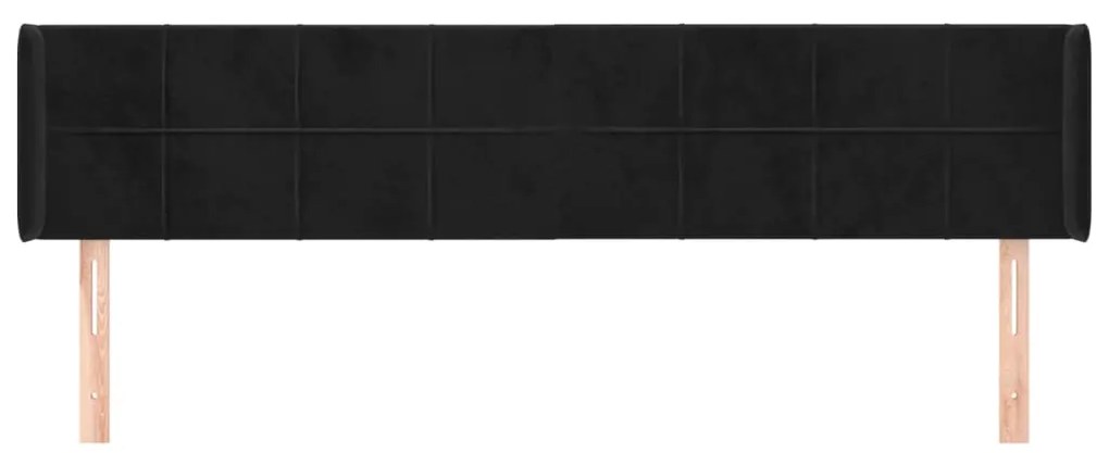 Tablie de pat cu aripioare negru 183x16x78 88 cm catifea 1, Negru, 183 x 16 x 78 88 cm