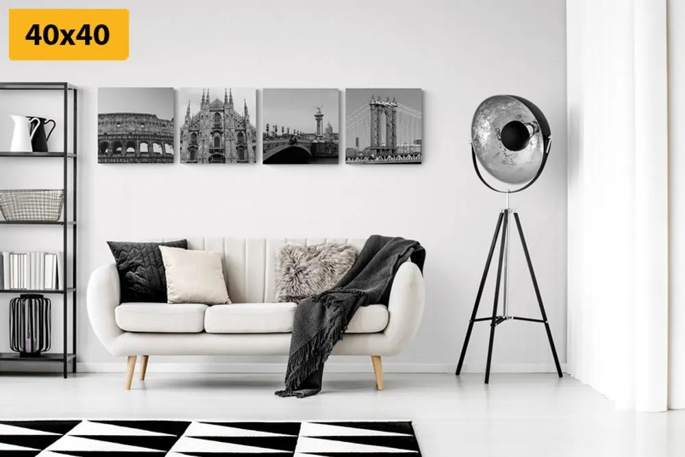 Set tablouri orașe în design alb-negru