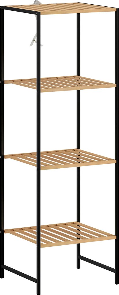 HOMCOM Raft din bambus și oțel, cu 4 polițe, raft cu 4 niveluri, 36,5 x 33 x 110 cm, lemn natural | Aosom Romania