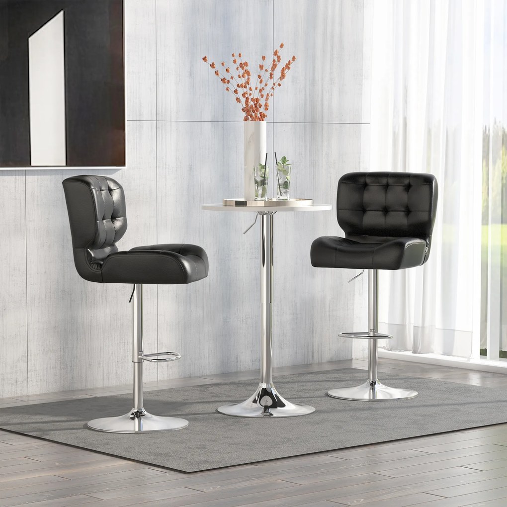 HOMCOM Set 2 Taburete de Bar Pivotante, Design Modern, Imitație Piele, 50x55,5x93-114 cm, Negru, Confortabil | Aosom Romania