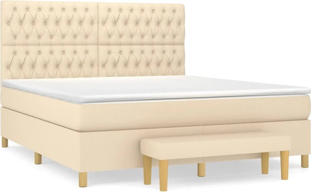 vidaXL Pat continental cu saltea, crem, 180x200 cm, textil