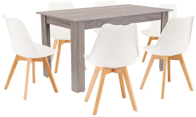 Set de masă Zara 6+1 alb-stejar York