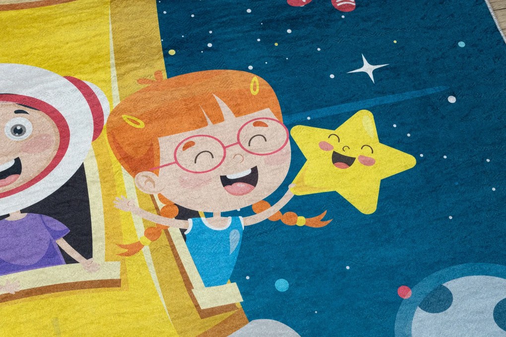 BAMBINO 42810 covor lavabil Rachetă, planete pentru copii anti-alunecare - albastru / maro