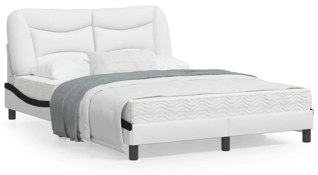 3213926 vidaXL Cadru de pat cu LED, alb și negru, 120x200 cm, piele ecologică