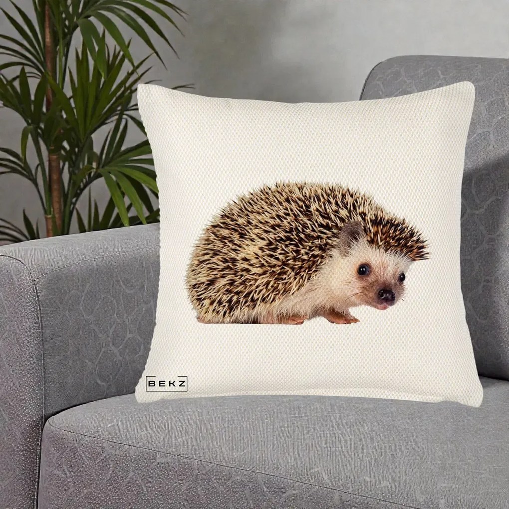 Perna Decorativa Arici Fotorealist, 40x40 cm, Crem Reliefat, Husa Detasabila, Perna Inclusa, BEKZ®