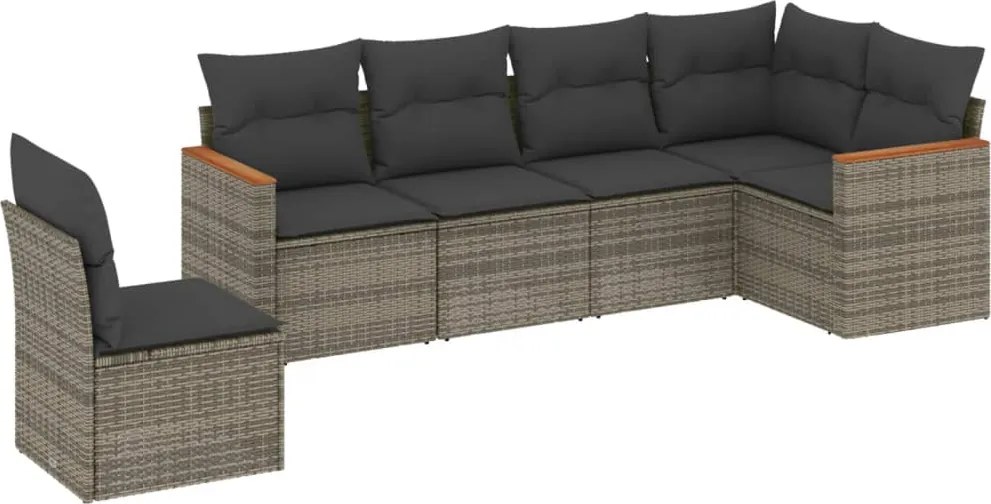 vidaXL Set mobilier grădină cu perne, 6 piese, gri, poliratan
