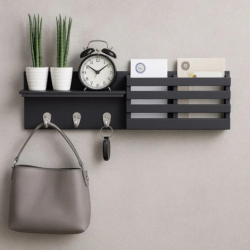 Cuier cu 3 agatatori, Antracit Homs, gri antracit, 60 x 15 x 10 cm, MDF