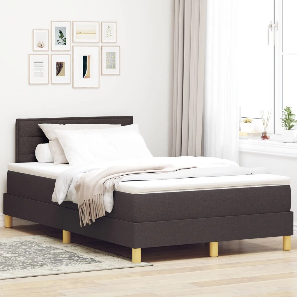 vidaXL Pat cu arcuri și saltea maro închis 120x200 cm, țesătură