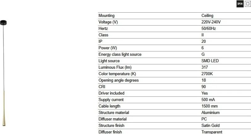 Pendul LED stil minimalist DIANA 40 auriu